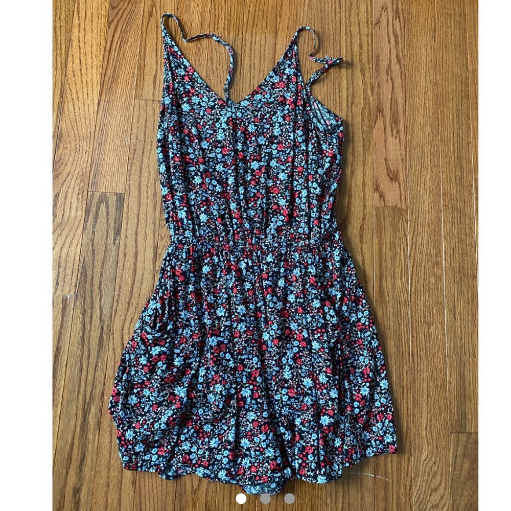 red and blue flowery romper